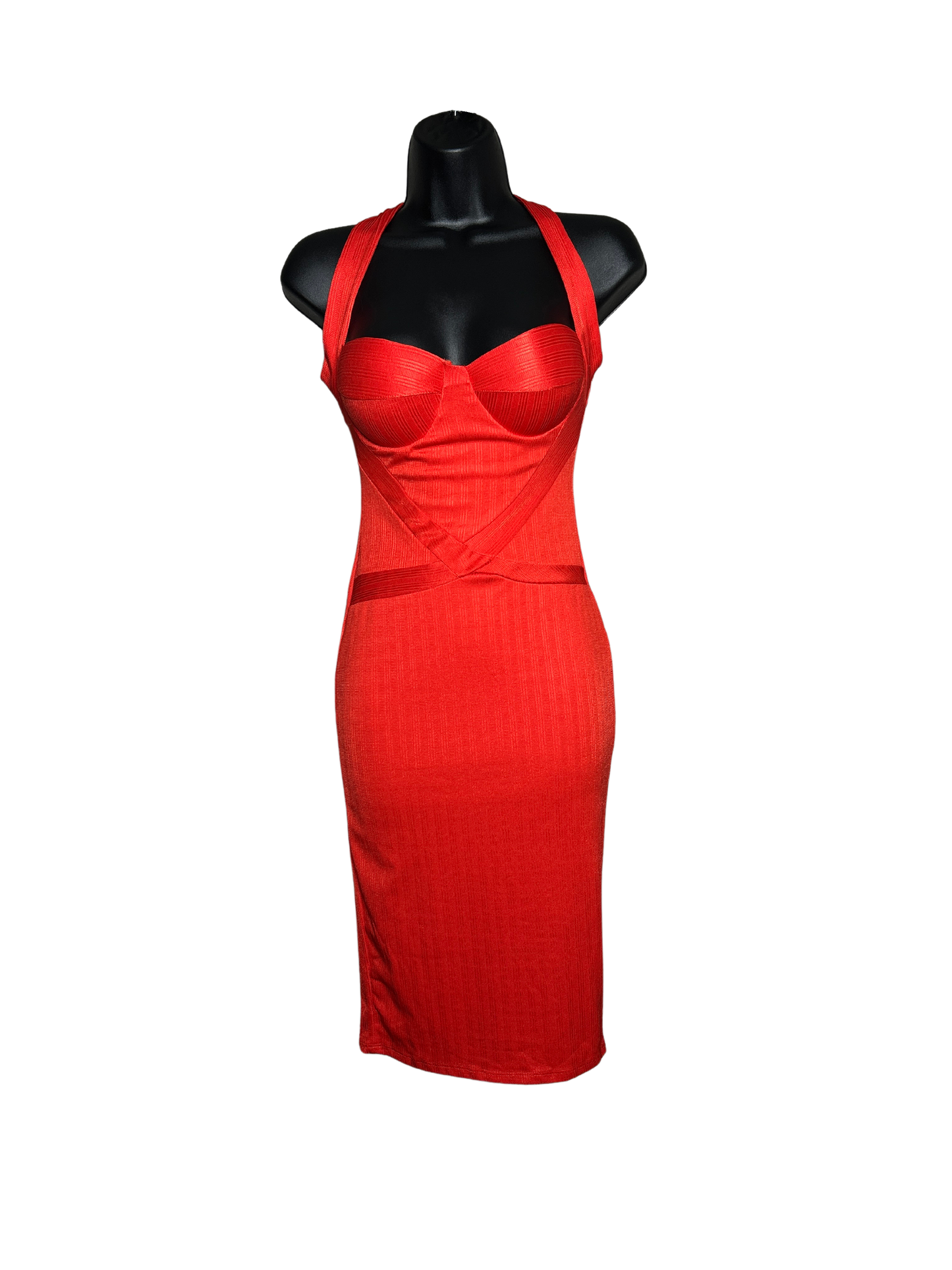 Crossed Strap Bodycon Midi Dress with Built in Bra