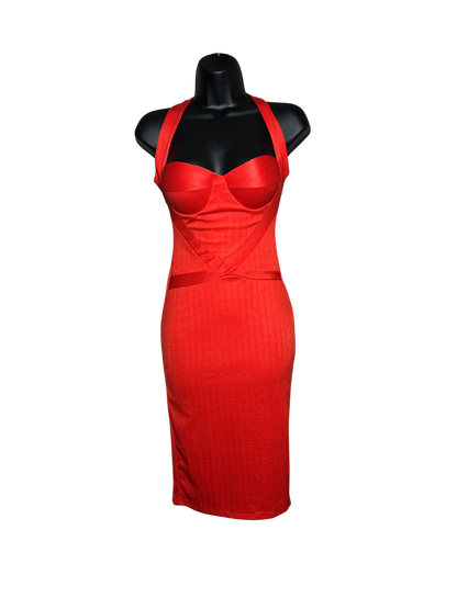 Crossed Strap Bodycon Midi Dress with Built in Bra