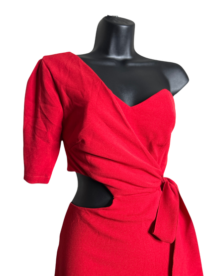 Red One Shoulder Cutout Dress