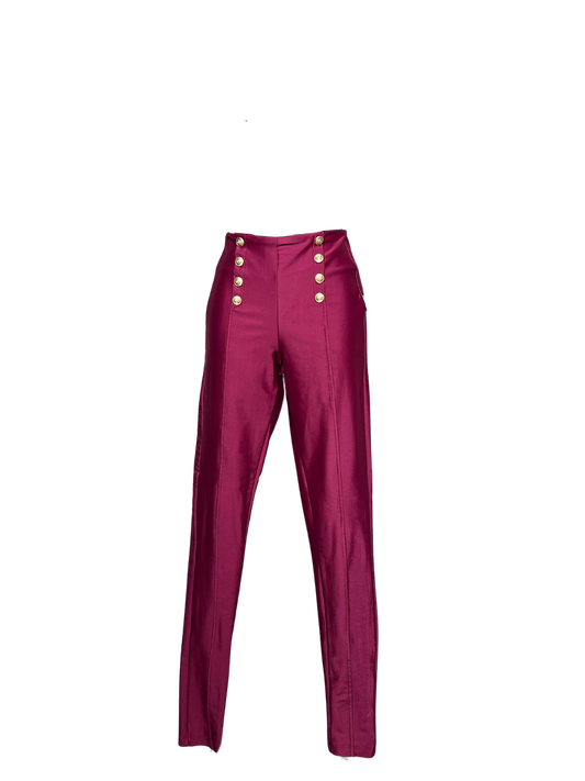 Burgundy Pants with Gold Button Detail