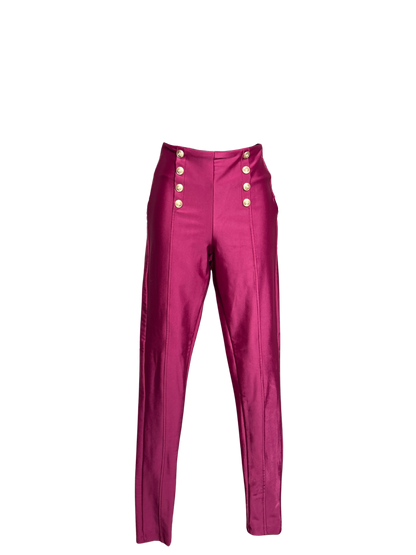 Burgundy Pants with Gold Button Detail