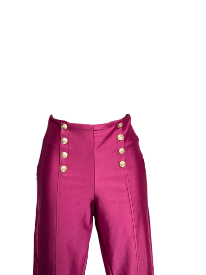 Burgundy Pants with Gold Button Detail