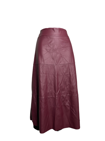 Burgundy Faux Leather  Midi Skirt