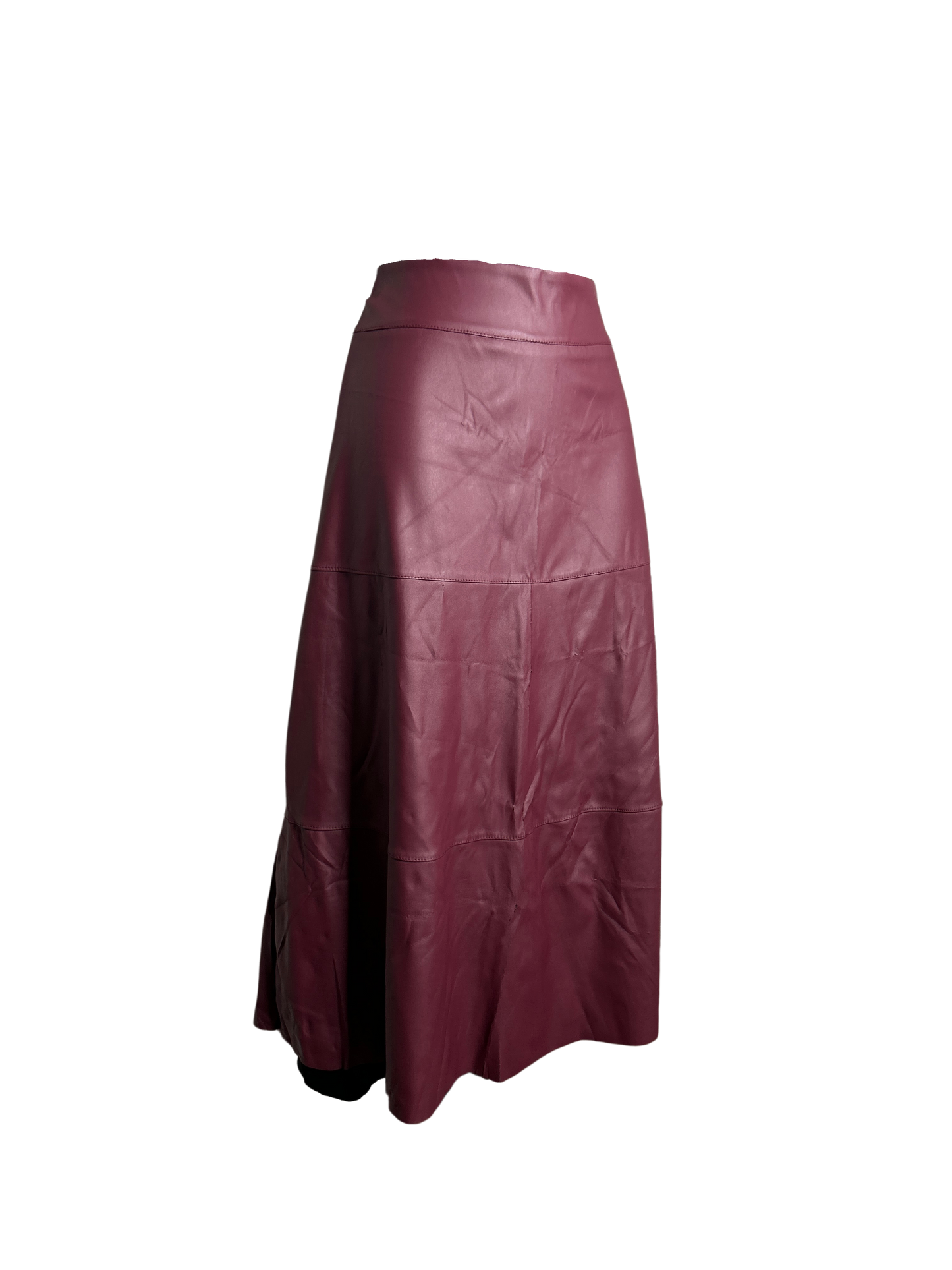 Burgundy Faux Leather  Midi Skirt