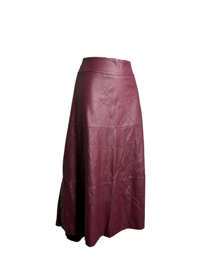 Burgundy Faux Leather  Midi Skirt